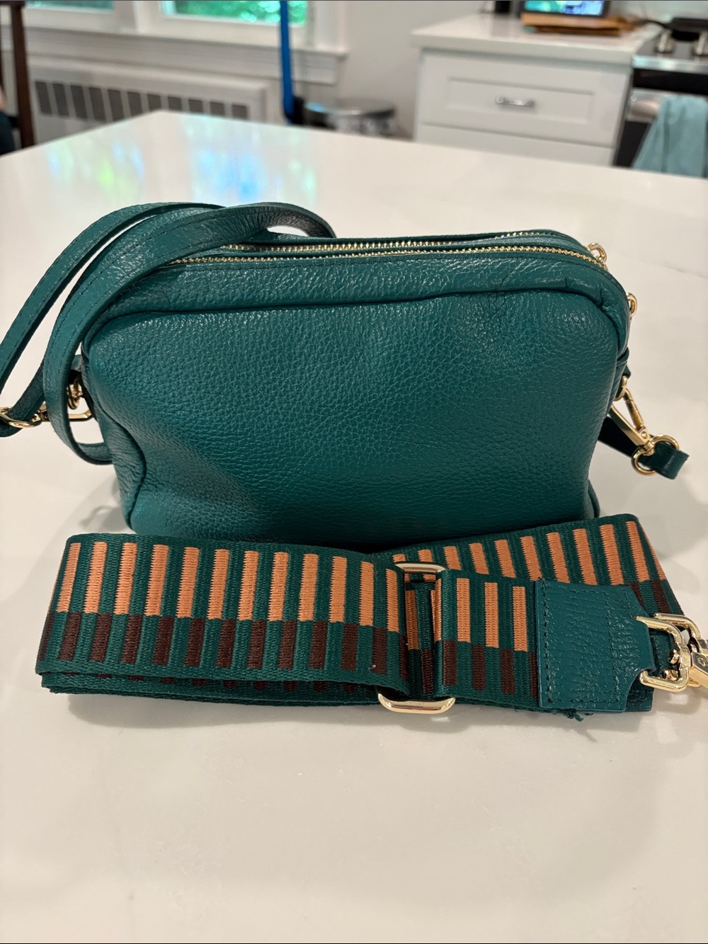 Leather Crossbody Bag with Adjustable Stripe Strap
